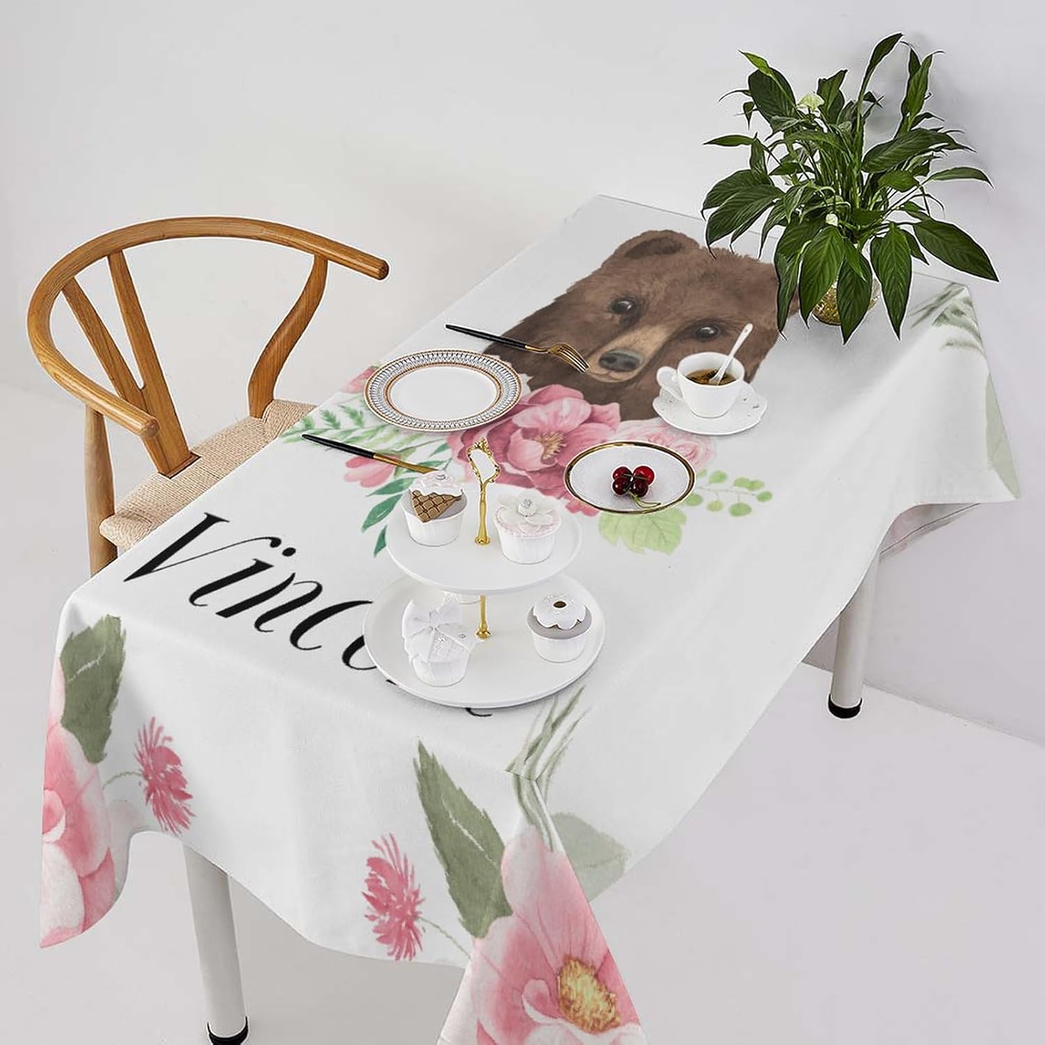 Mantel de tela de picnic de 60 x 60 pulgadas, marco de flores de animales, color negro para fiestas, resistente a las arrugas y a las manchas,