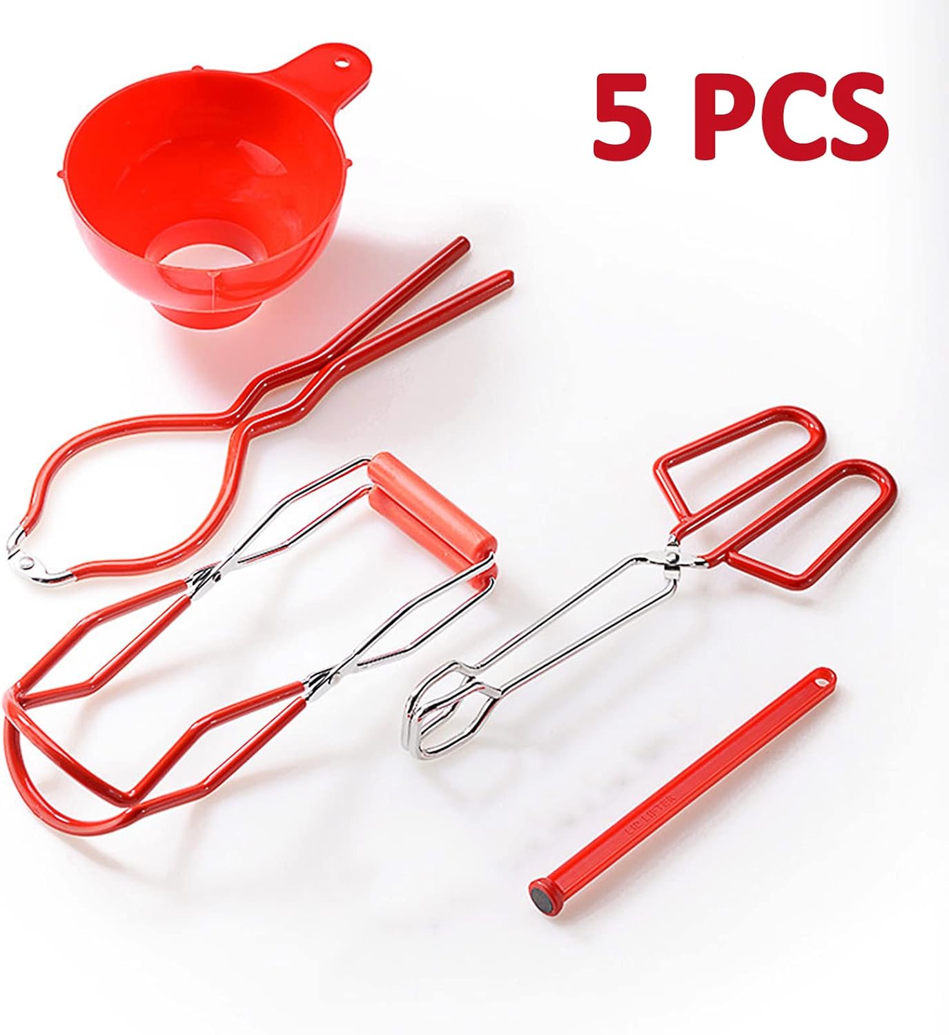 Kit de conservas de 5 piezas, incluye pinzas, embudo de boca ancha, elevador de tarros, llave de tarro, elevador de tapa magnética, clip