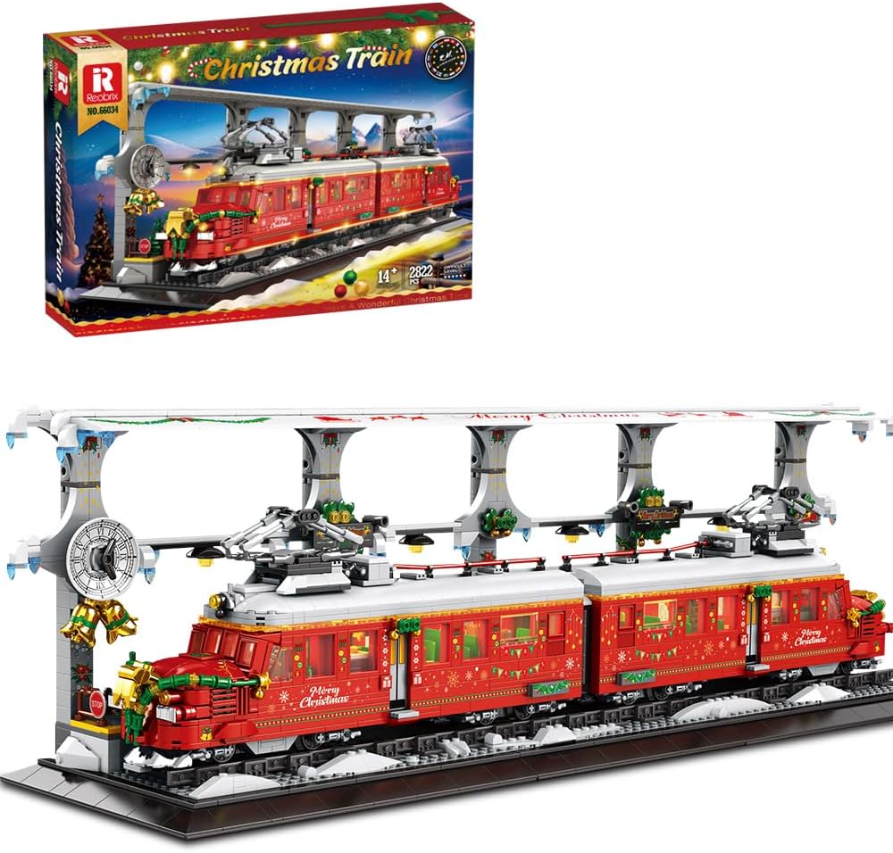 MISINI 66034 Bloques de construcción de tren de vapor, 2822 piezas, juego de construcción de trenes con luces, elementos de Navidad coleccionables,