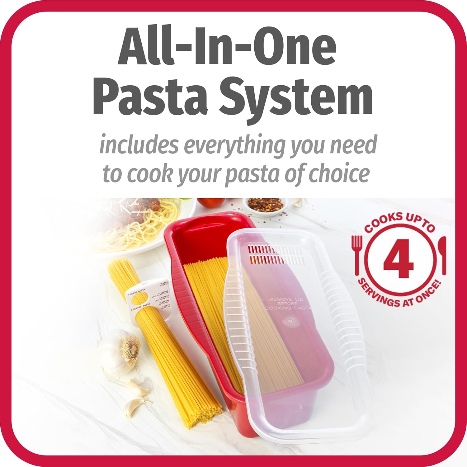GoodCook Olla de pasta para microondas con tapa coladora y guía de cocina, cocina de fideos para microondas, cocina hasta 4 porciones de pasta