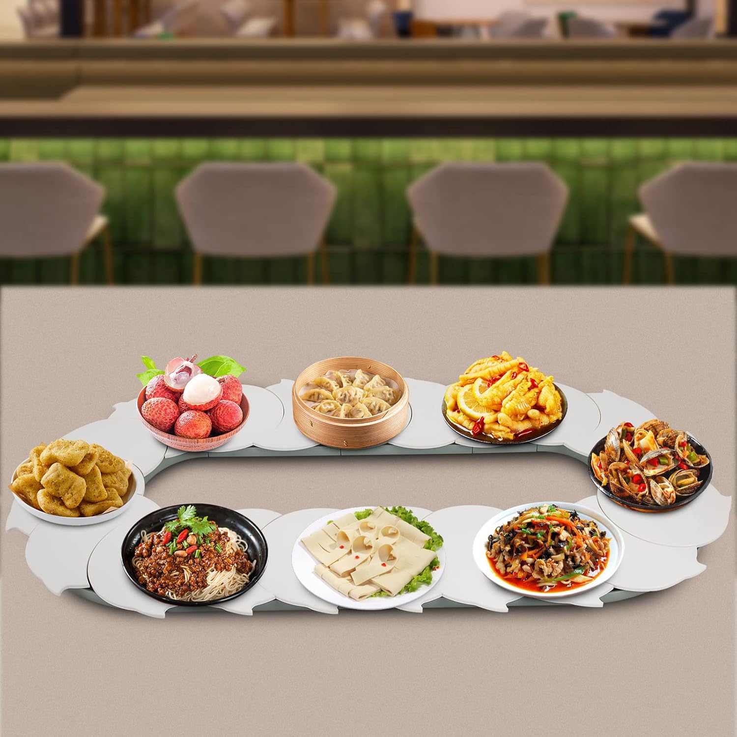 Fetcoi Tocadiscos giratorios de 360 para fiestas, giratorio manual, ajustable, mesa giratoria de alimentos para servir alimentos, mesa de comedor