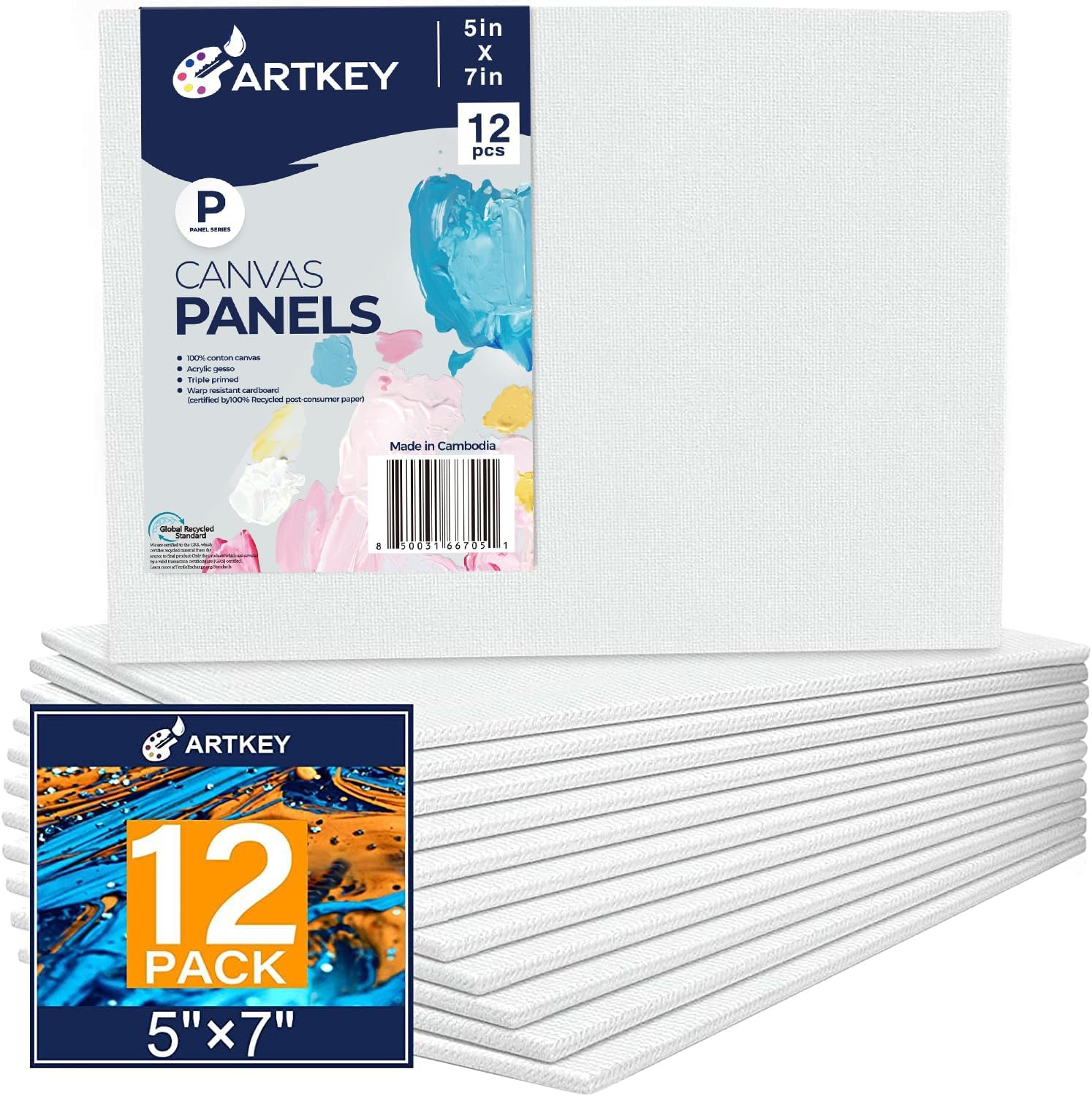 Artkey Paquete de 12 tableros de lona de 5 x 7 pulgadas, 10 onzas, imprimados 100% algodón, lienzos en blanco para pintura, paneles de lienzo para