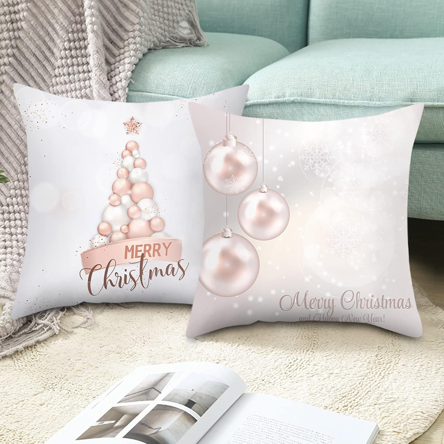 Wtosuhe Juego de 4 fundas de almohada navideñas de 18 x 18 pulgadas, fundas de almohada decorativas de Navidad de granja, decoración del hogar para