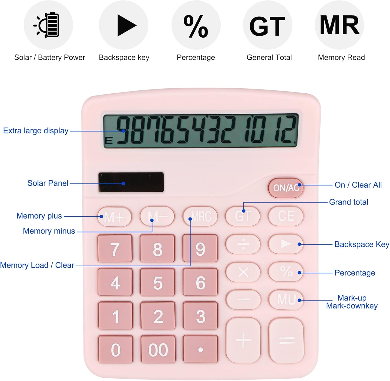 Calculadora de escritorio, calculadora electrónica compacta de 12 dígitos con batería solar de 12 dígitos con pantalla LCD, calculadoras científicas