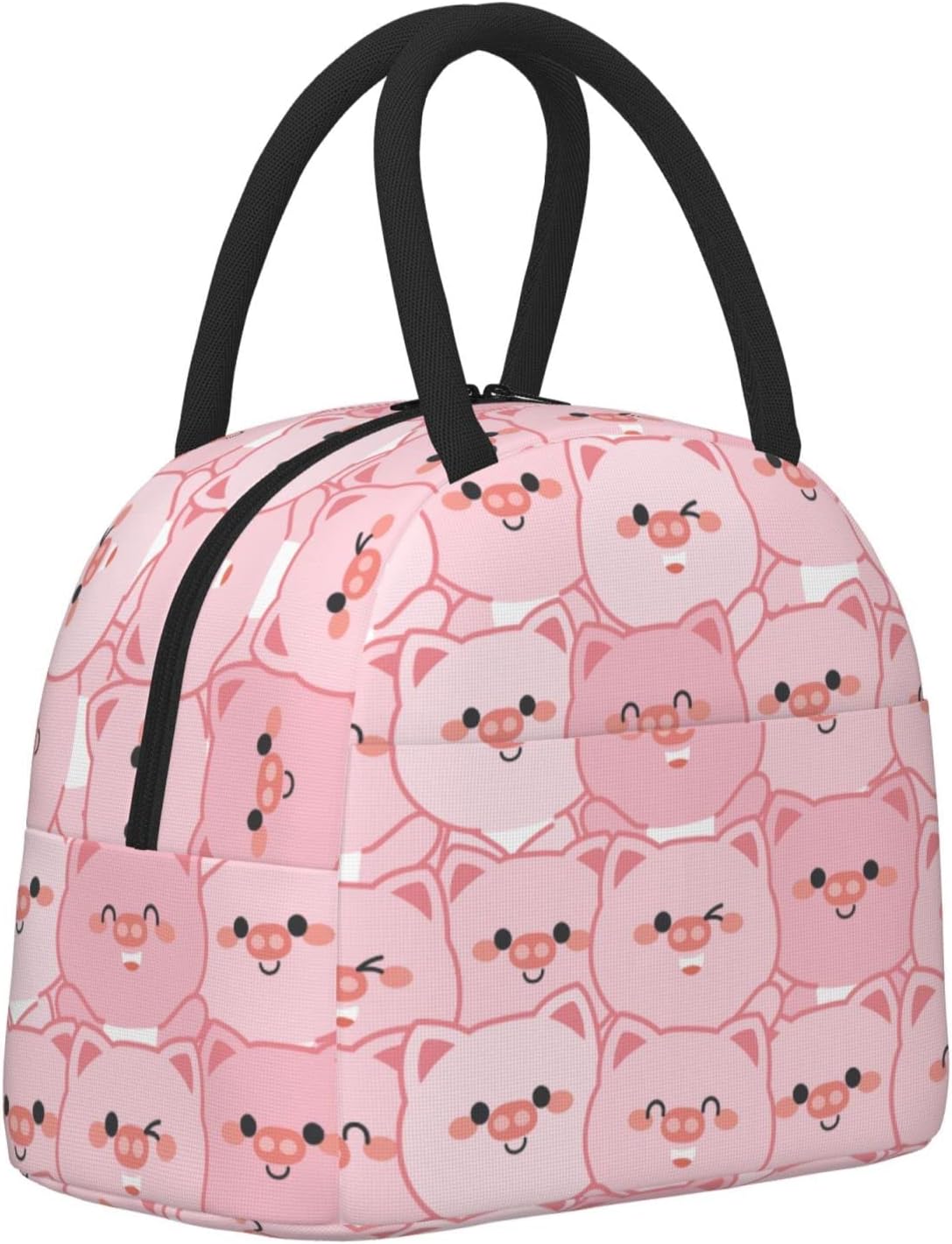 Linda bolsa de almuerzo de cerdo rosa con dibujos animados, caja de comida preparada con aislamiento, contenedor de almuerzo reutilizable
