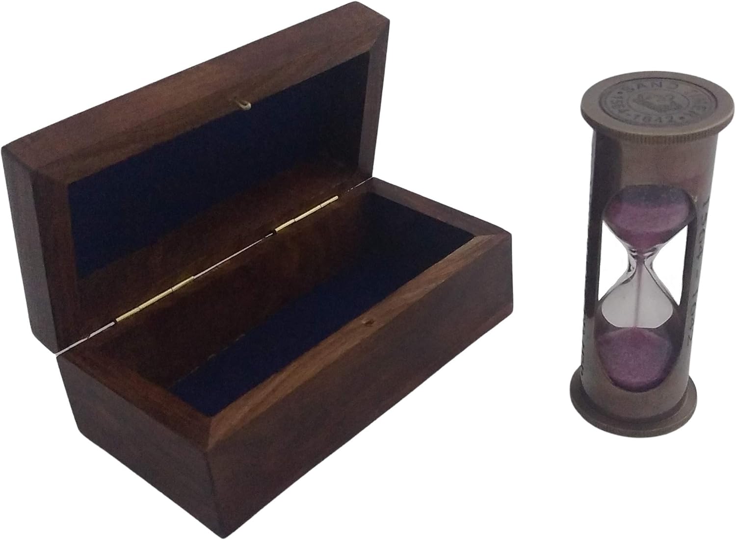 Temporizador de arena roja de latón marrón antiguo de 3.5 pulgadasreloj de arena en caja de madera  Regalo marítimo