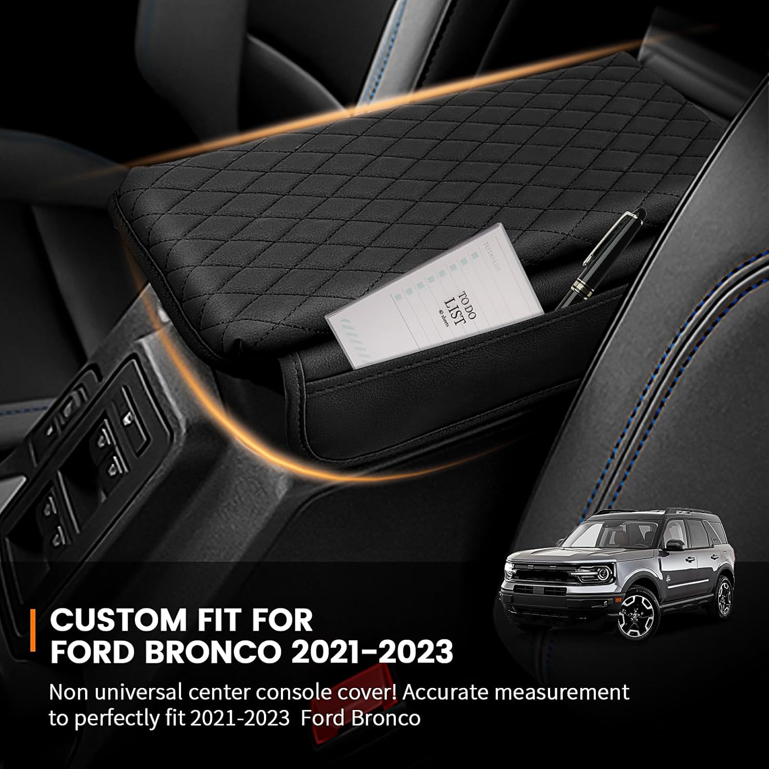 Funda para consola central, funda para consola central, Ford Bronco 2021 2022 2023 2024, funda de reposabrazos para consola central, accesorios