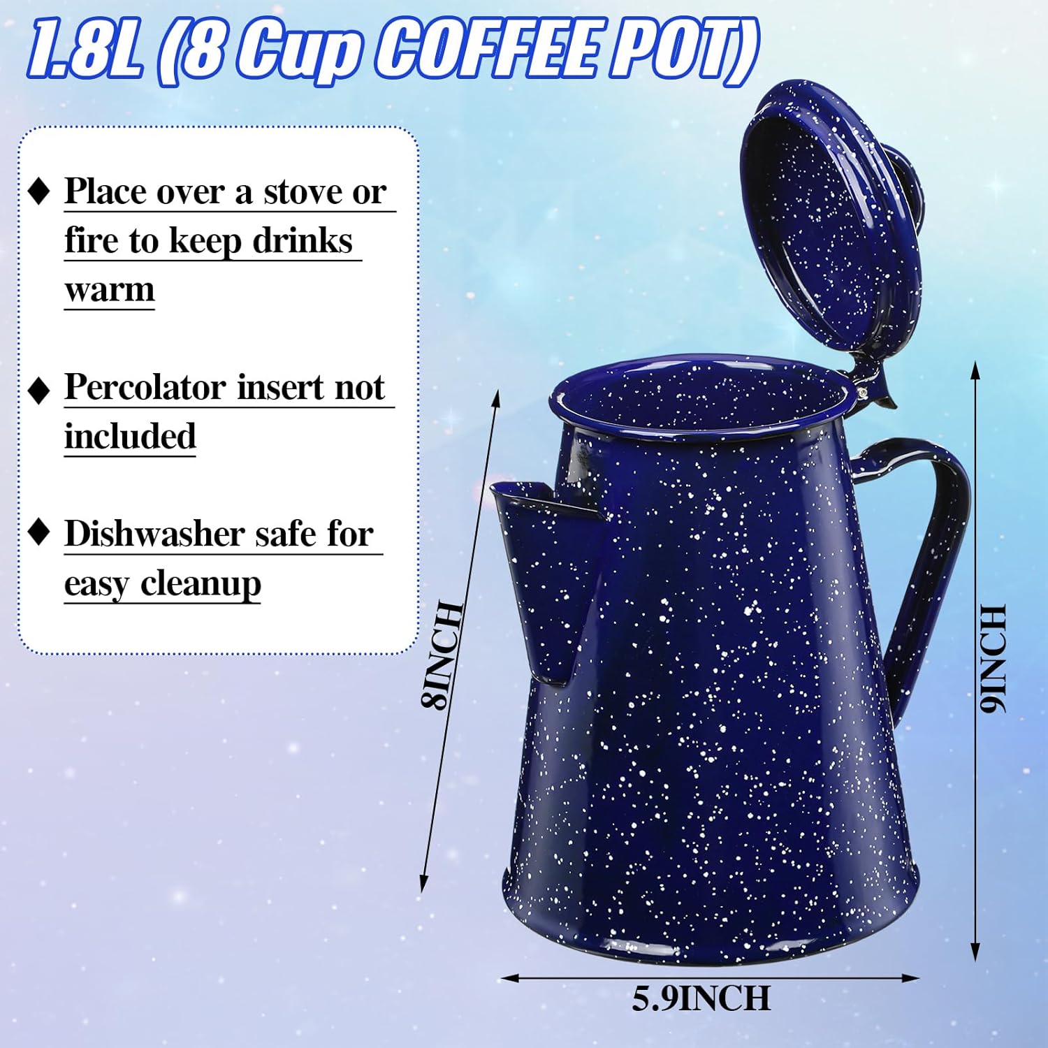 Dandat Cafetera esmaltada de 12 tazas con 6 piezas de 12 onzas, tazas de café esmaltadas para campamento de té, para picnic, hogar, campamento,