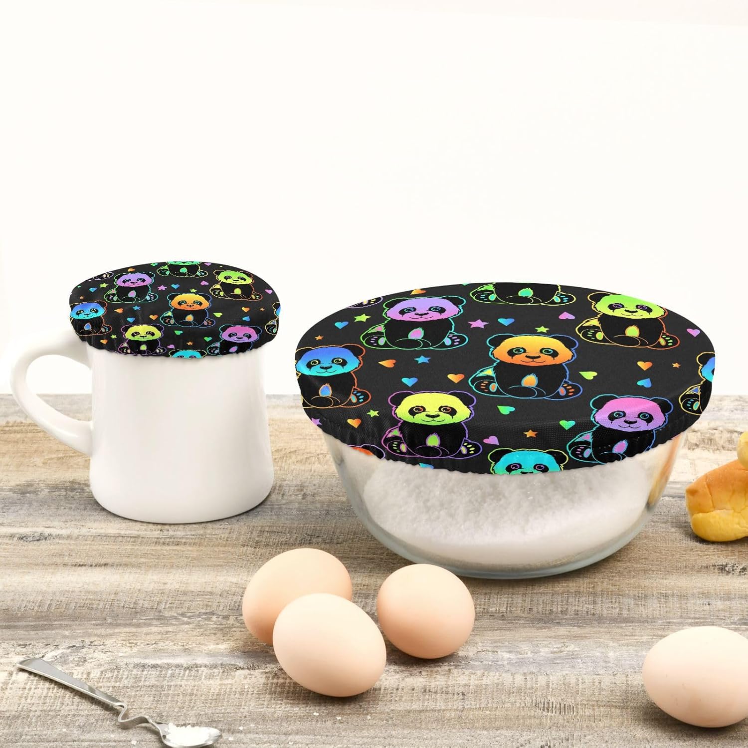 Pandas – 5 fundas elásticas reutilizables para tazones para almacenamiento de alimentos, tapas de tela elástica con 5 tamaños diferentes,
