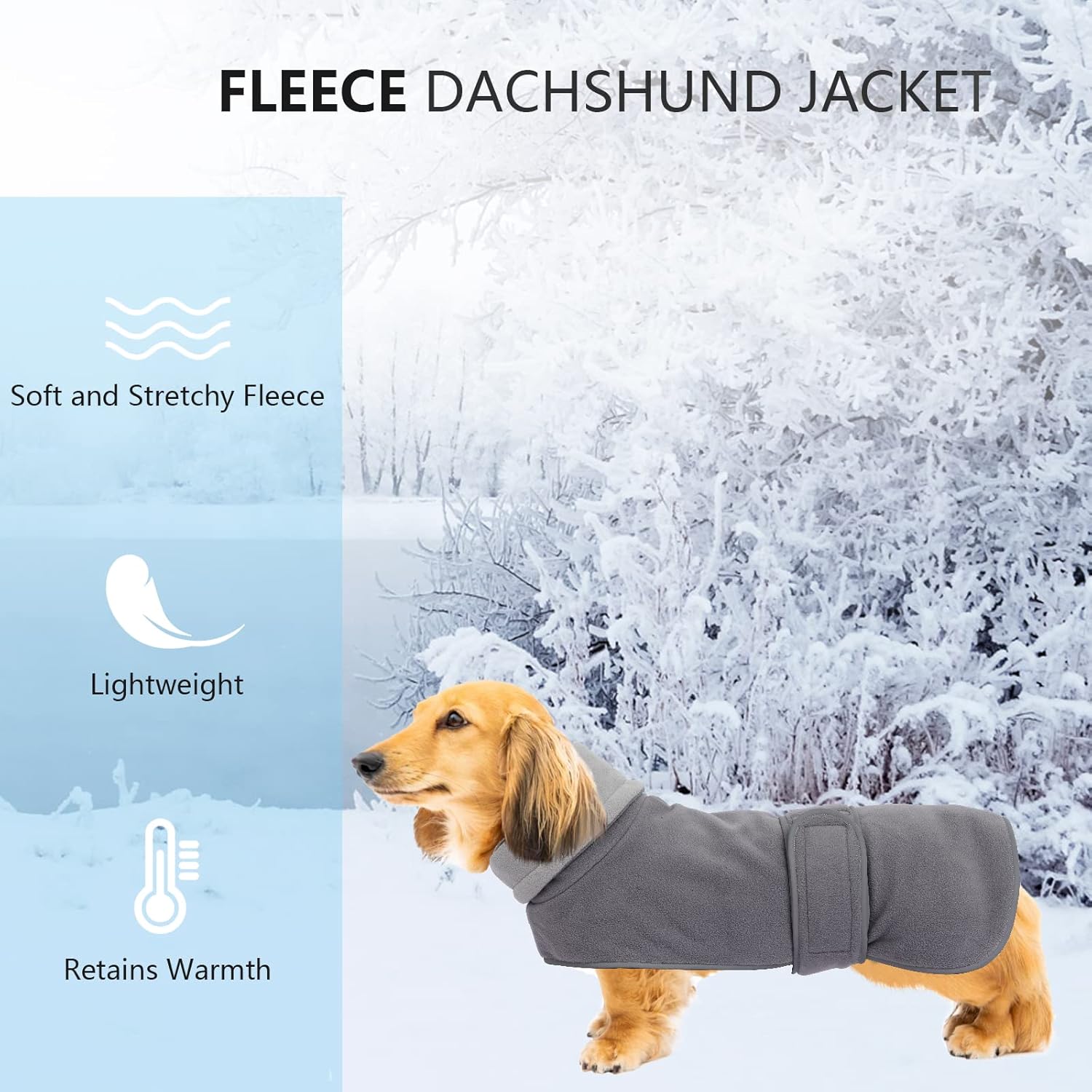 Geyecete – Chaqueta para perro, ideal para perros salchichas con forro de felpa acolchado y cuello alto, traje de nieve para perro con bandas