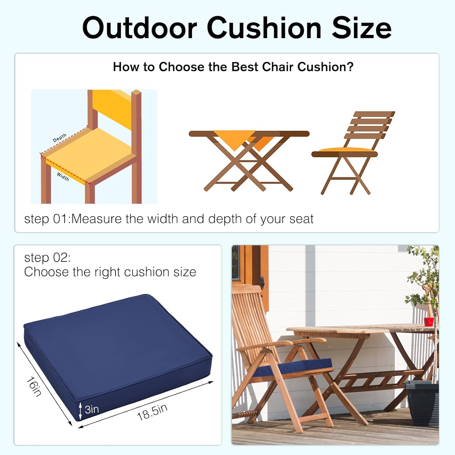 HAVARGO Cojines de asiento para exteriores, cojines de asiento de patio, 18.5 x 16 pulgadas, impermeables, 1500H, resistentes a la decoloración,