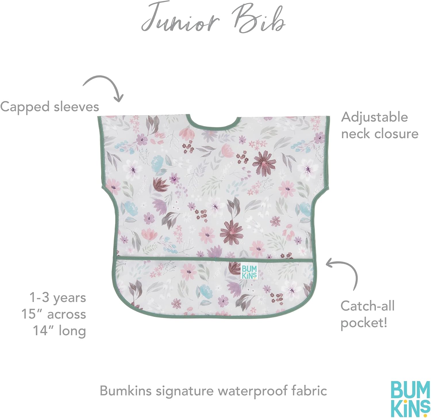 Bumkins Baberos para bebés y niños pequeños, baberos para niñas y niños, grandes para 1-3 años, babero impermeable de manga corta para niños