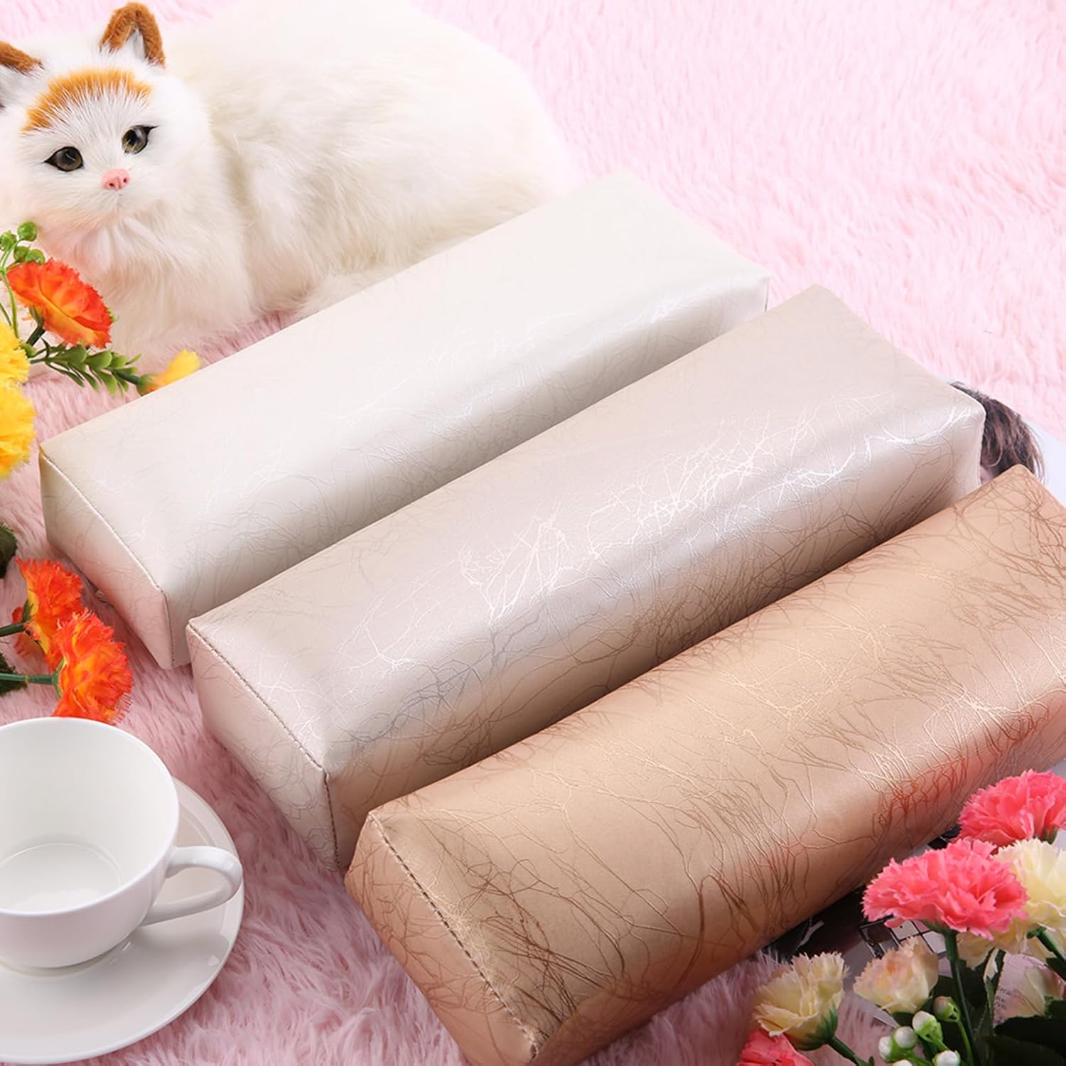 Cojín de mano para reposabrazos, almohada de cuero a rayas, cojín de reposamanos de esponja suave, almohada de descanso de manos para clientes de