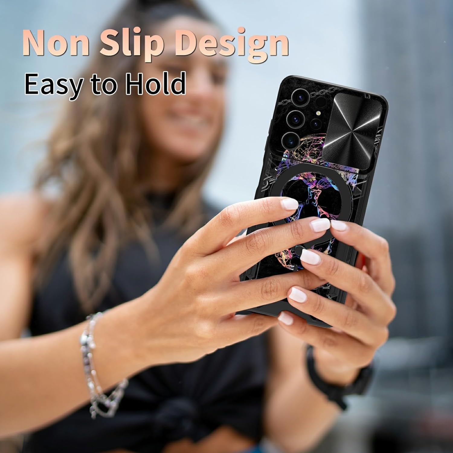 Funda para Samsung Galaxy S22 Ultra Kickstand con protector de pantalla, cubierta deslizante para cámara integrada con soporte de anillo giratorio
