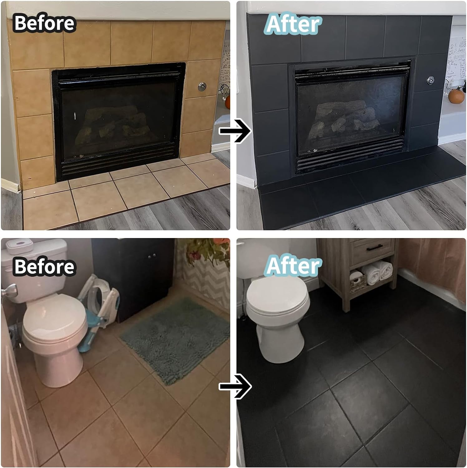 Kit de reacabado de pintura de azulejos de cerámica para pared de baño, bañera, fregadero de pintura (negro12-15 pies cuadrados), fácil de usar,