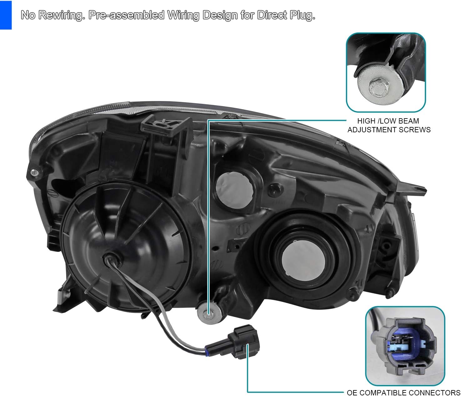Spec-D Tuning Jdm – Faros delanteros cromados transparentes con reflector ámbar, compatible con Nissan Altima L+R 2002-2004