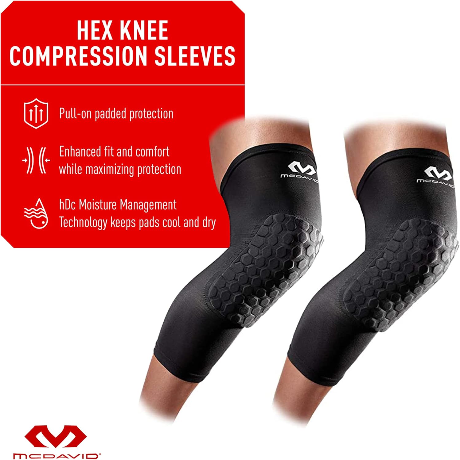 McDavid – Rodilleras de compresión rodilleras de compresión hexagonales para baloncesto, voleibol, levantamiento de pesas y más, par de rodilleras