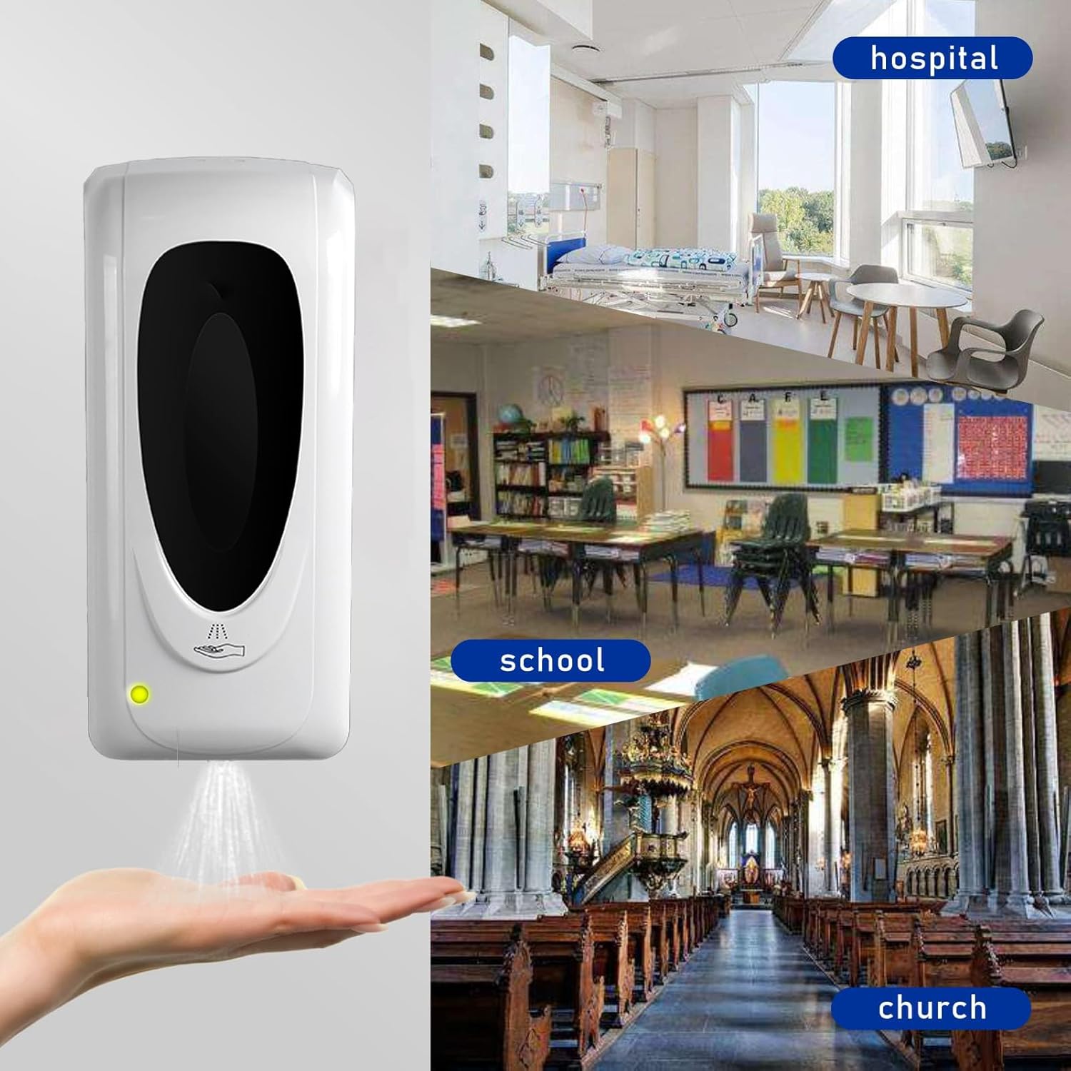 Jewaytec Dispensador automático de desinfectante de manos para montaje en pared, dispensador líquido de desinfectante de manos, dispensador de jabón