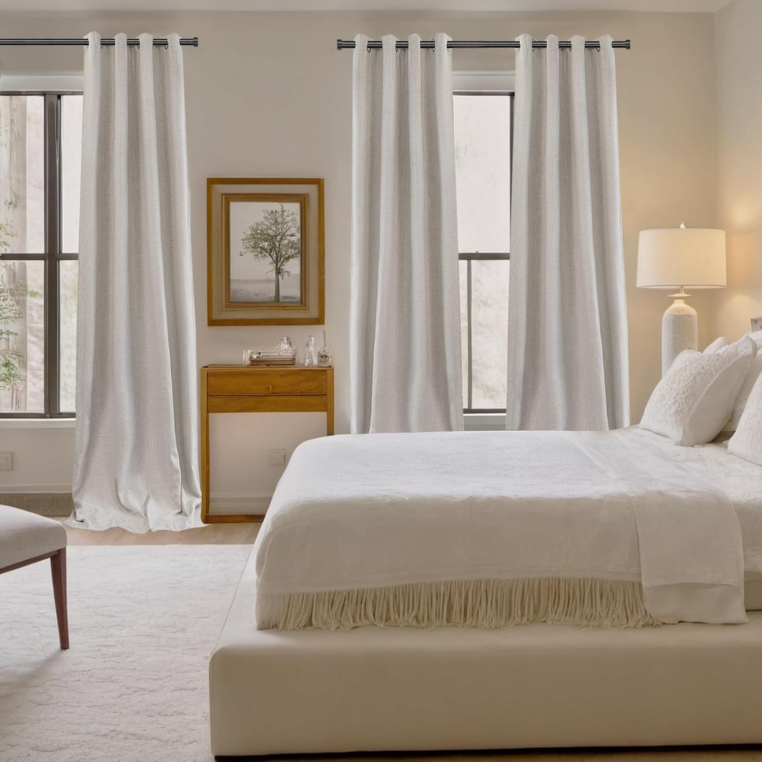 Cortinas 100% opacas para dormitorio de 54 pulgadas de largo, cortinas de lino con ojales con forro opaco, cortinas opacas de lino para sala de