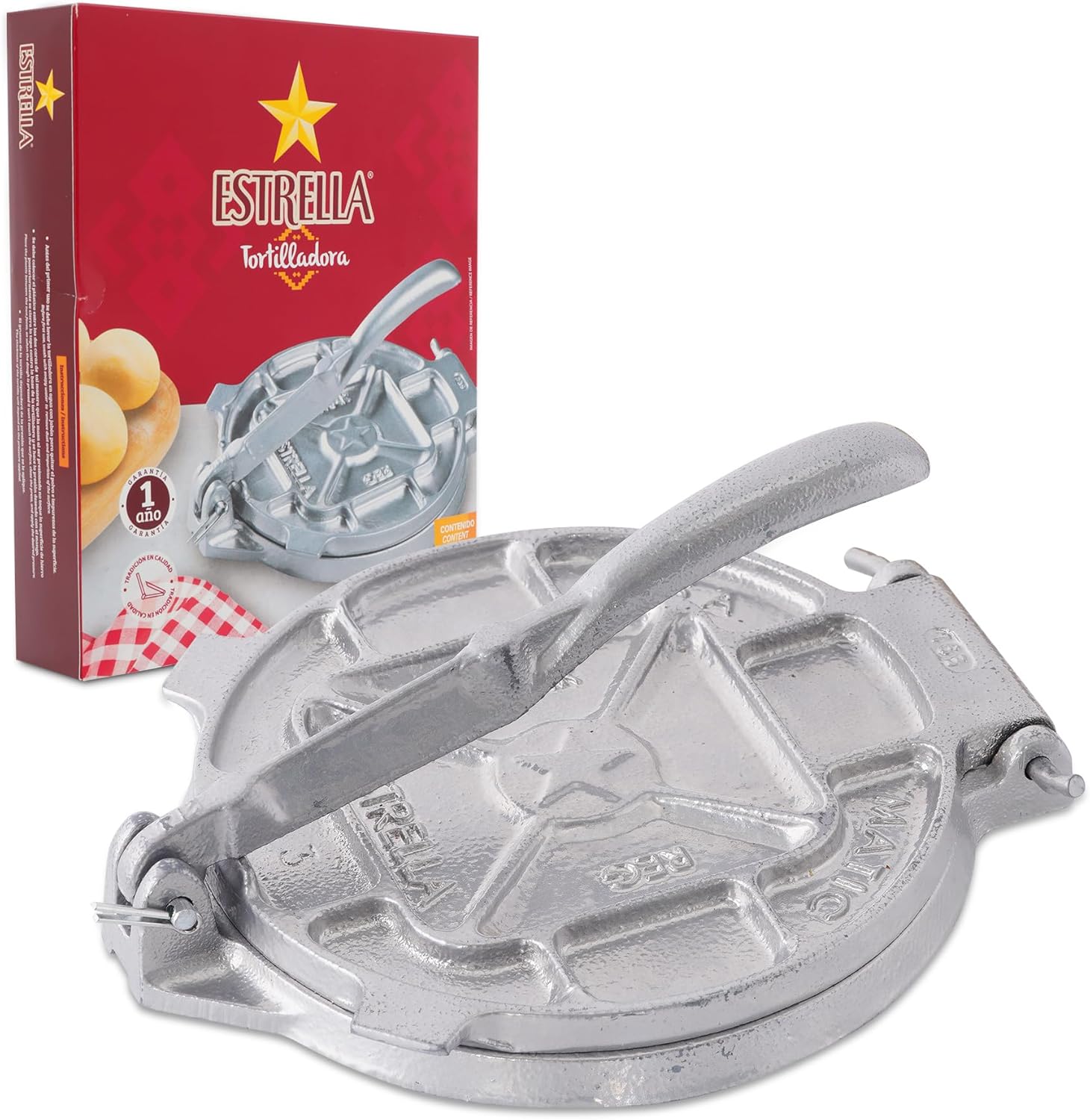 Estrella Prensa de Tortilla de Hierro Fundido de 7,5 pulgadas y Pataconera