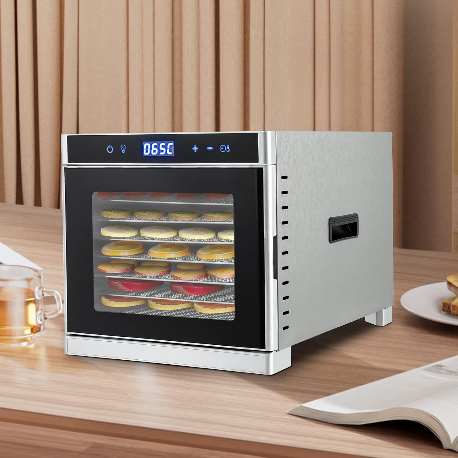 Deshidratador de alimentos de 700 W, máquina deshidratadora de acero inoxidable con temporizador digital ajustable de 24 horas y pantalla LED,