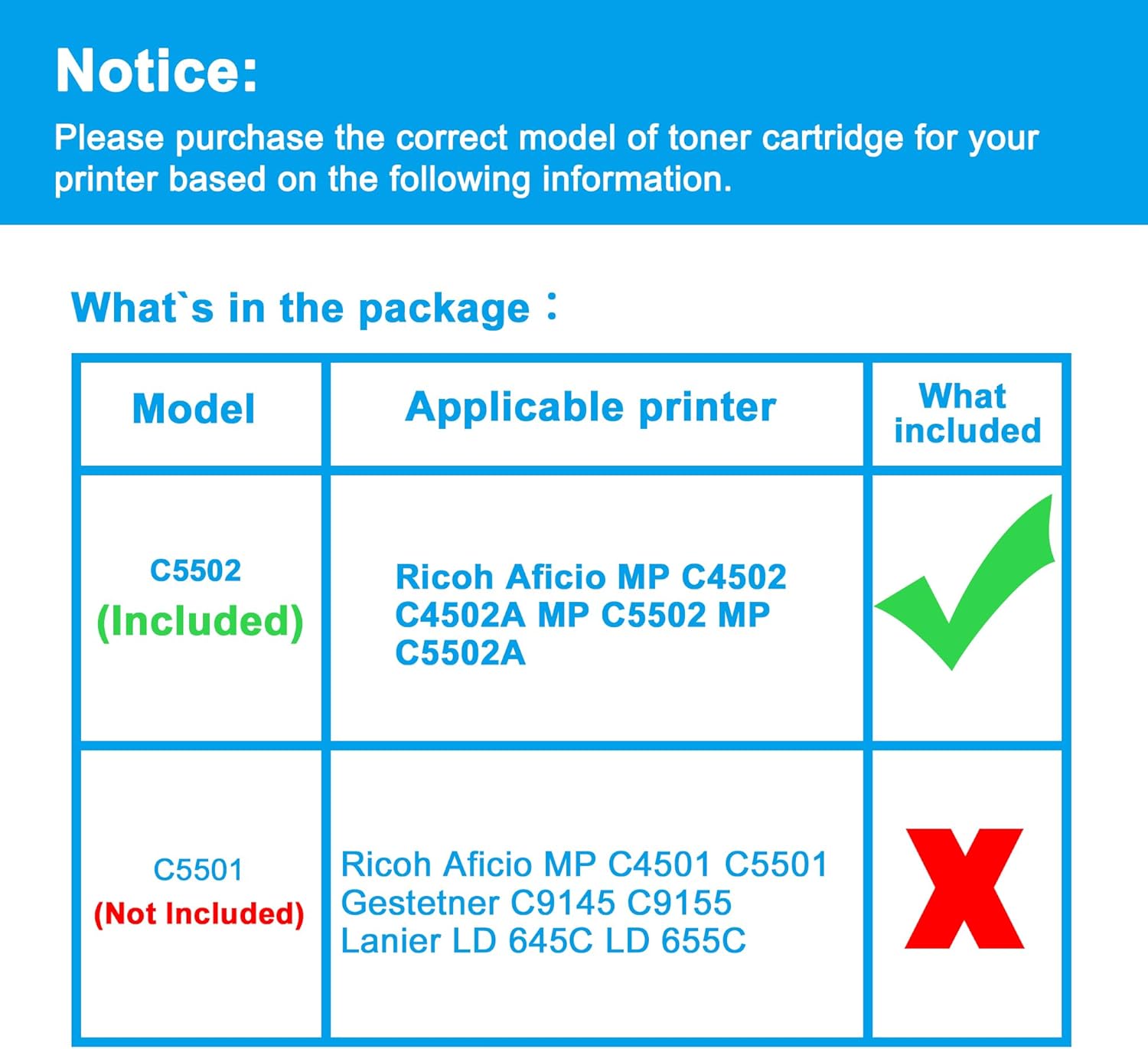 LCL Cartucho de tóner de repuesto compatible para Ricoh 841680 841752 MP C4502 C5502 C5502A (paquete de 1 amarillo)