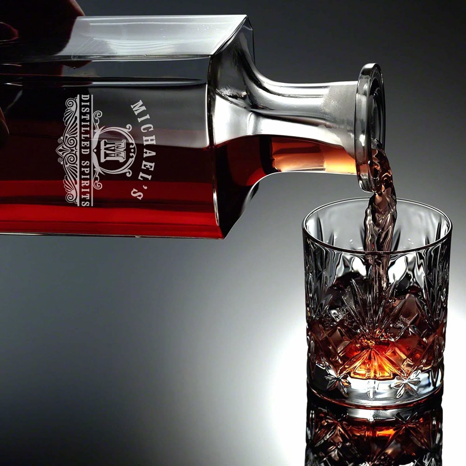 Juego de decantador de whisky personalizado con 4 vasos cuadrados de rocas, caja de regalo disponible