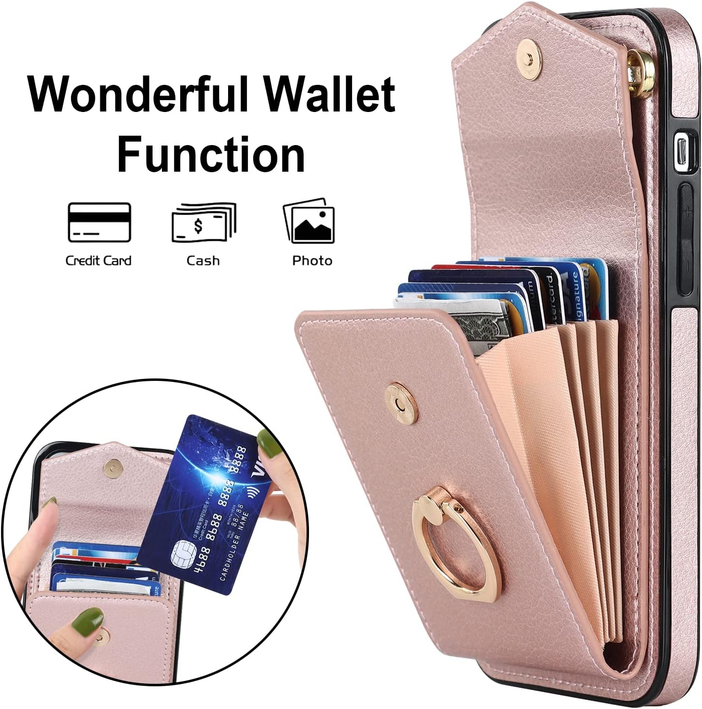 Asuwish Funda de teléfono para iPhone 12 Pro iPhone12 6.1 Funda tipo cartera con protector de pantalla de vidrio templado y anillo de bloqueo RFID,