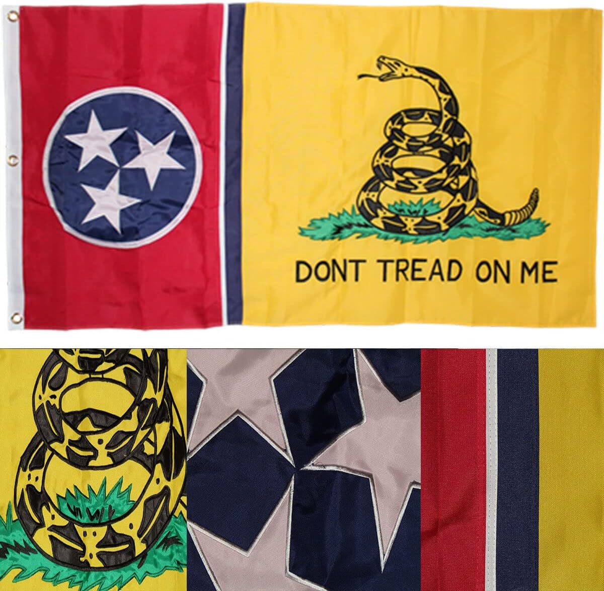 Premium 3×5 Embroidered Tennessee Gadsden Don’t Tread 600D Nylon Flag 3’x5′ 3 Clips