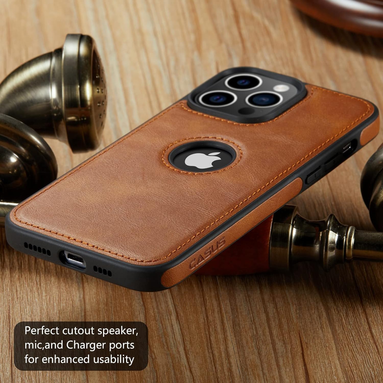 Casus – Funda de cuero vegano diseñada para iPhone 15 Pro, diseño delgado, diseño clásico, elegante, delgada funda protectora (2023) de 6.1 pulgadas