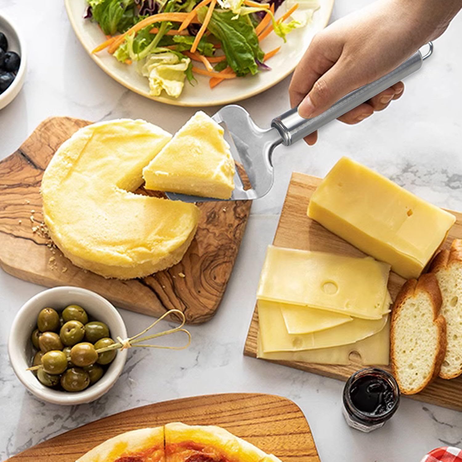 Paquete de 2 rebanadoras de queso de acero inoxidable con cortador de queso plano, cortador de queso de grosor ajustable con 8 cables adicionales