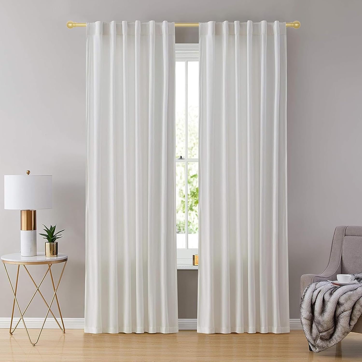 Barras de cortina doradas, barras de cortina ajustables para ventanas de 28 a 48 pulgadas, juego de barras de cortina de metal pulido resistente con
