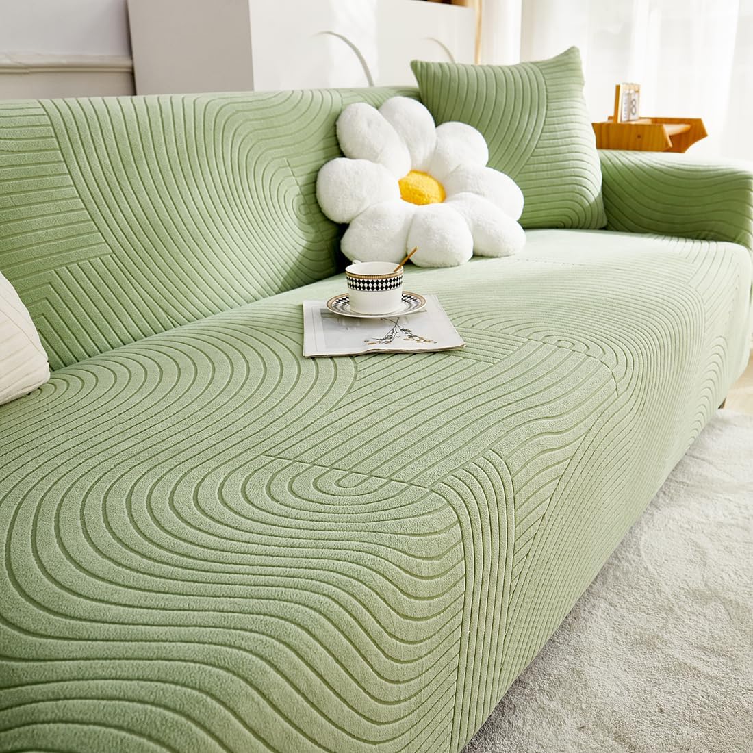 vctops 1 funda para silla de jacquard geométrico para sala de estar, fundas elásticas de vellón sherpa con brazos, funda antideslizante suave para