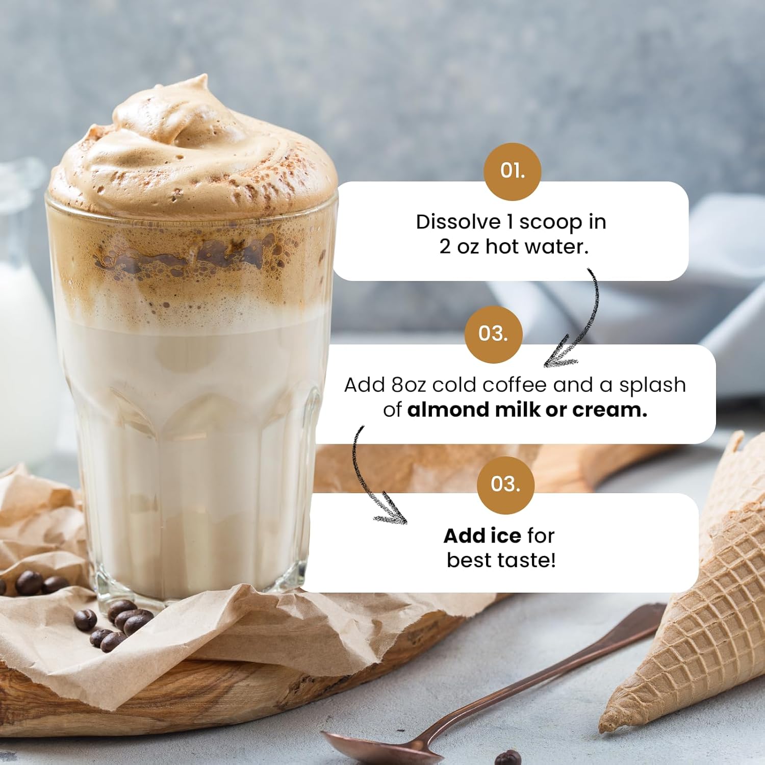 Crema de café en polvo sin lácteos, crema en polvo sin azúcar para café caliente o helado, crema keto para mujeres y hombres, crema de coco baja en