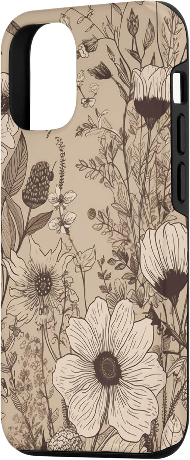 Funda para iPhone 13 Pro Beige Tan Wildflower Floral Minimal Flower Boho