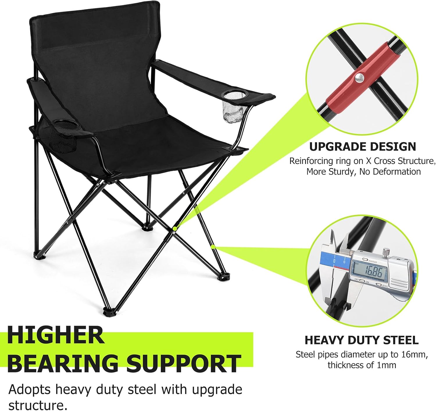 Joyfair Silla de camping portátil, silla plegable grande para exteriores, para adultos, tela Oxford 600D, resistente silla plegable para playa,