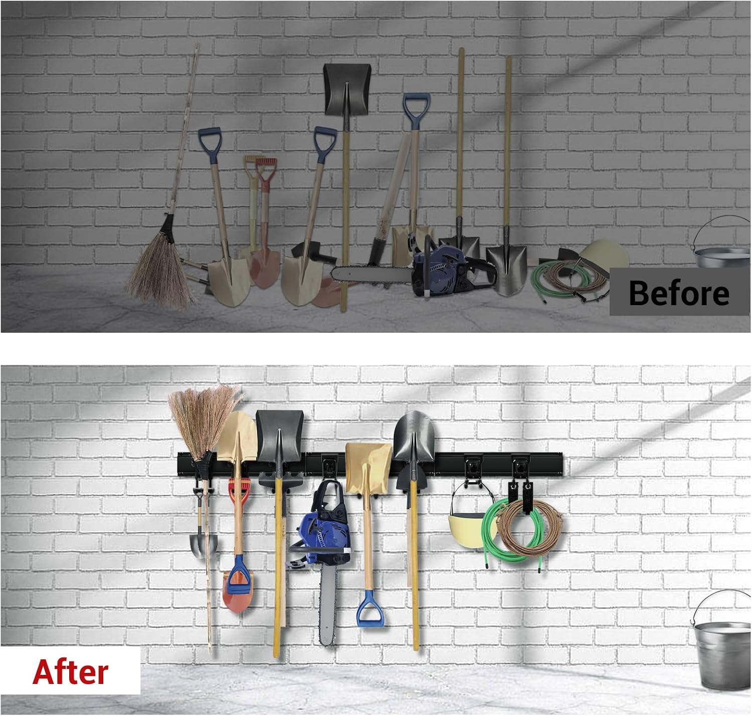 LADER Organización de garaje ajustable de 48 pulgadas, 13 piezas de organizador de herramientas de garaje para montaje en pared, estantería de
