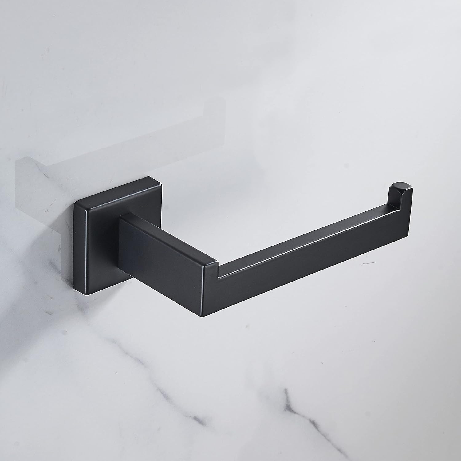 JunSun Juego de accesorios de baño cuadrado de 4 piezas (toallero para papel higiénico, gancho para bata), accesorios de baño contemporáneos