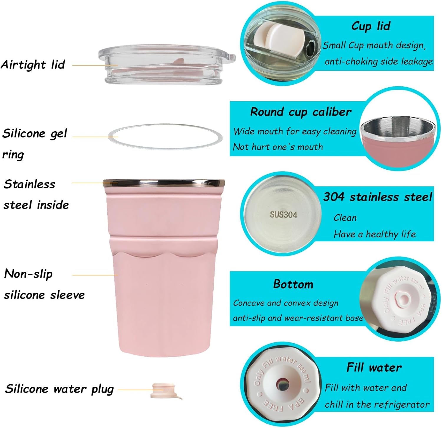 Taza de viaje de 18.6 onzas, taza de refrigeración de enfriamiento rápido, taza congeladora, jarra congeladora, tazas de doble pared de 18.6 fl oz,