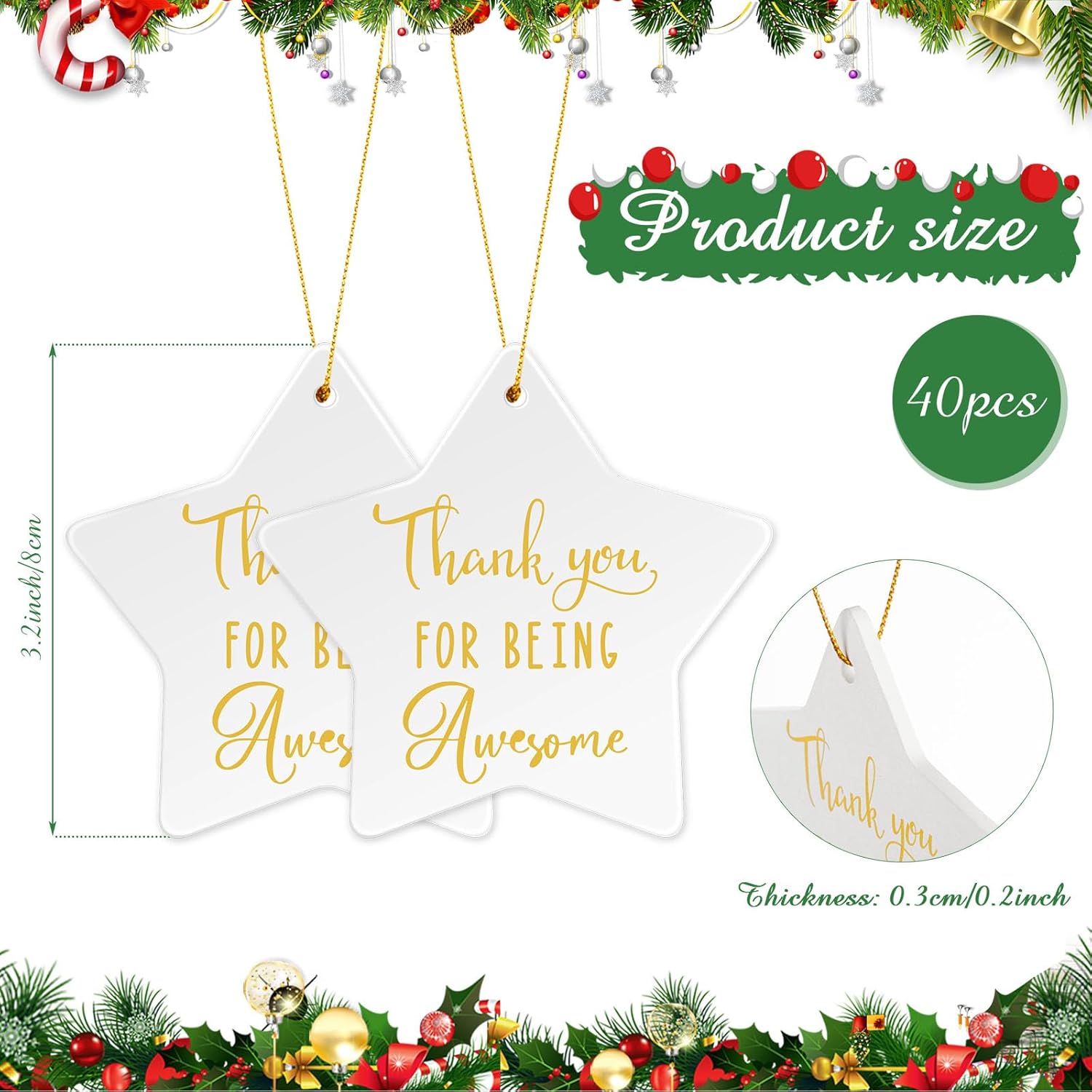 40 piezas de regalos de agradecimiento, adornos de cerámica de Navidad, regalos inspiradores, placa colgante en forma de estrella, recuerdo para