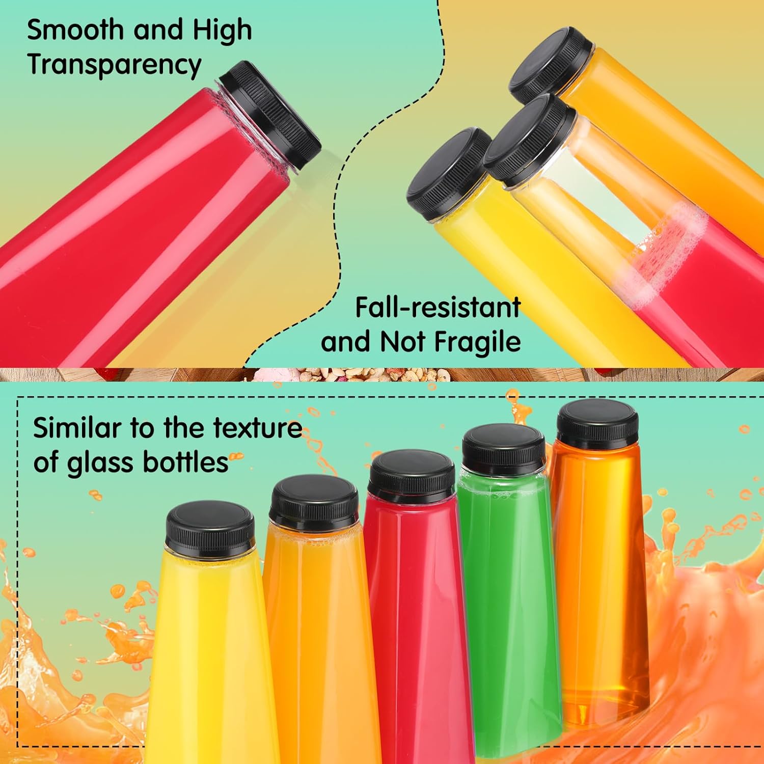 36 botellas de plástico para jugo, a granel con tapas, a prueba de fugas, reutilizables, botellas de agua transparentes vacías, recipientes de