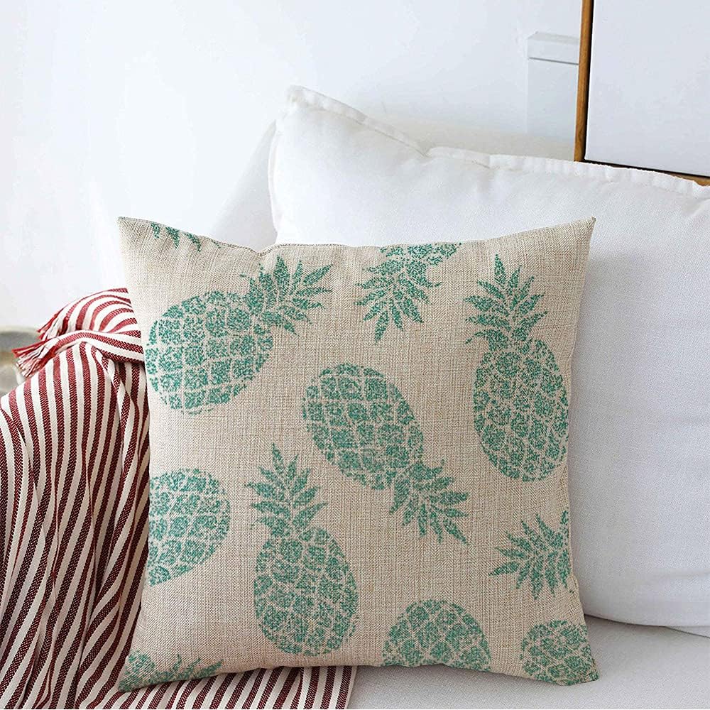 Decorative Square Throw Pillow Cover Linen Fruit Pineapple Pattern Ananas Textile Scrapbooking Grunge Textures Leaf Spring Food Graphic Drink Pillow