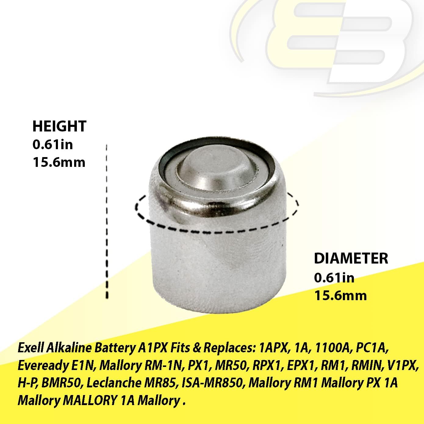 Batería alcalina Exell A1PX PX1A A1PX 1100A PC1A 1A EPX1 1.5V