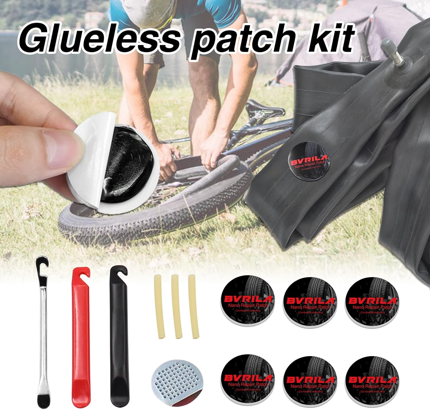 Kit de herramientas de reparación de bicicletas, multiherramienta 16 en 1 y kit de parche de tubo de bicicleta, palanca de neumáticos y bolsa