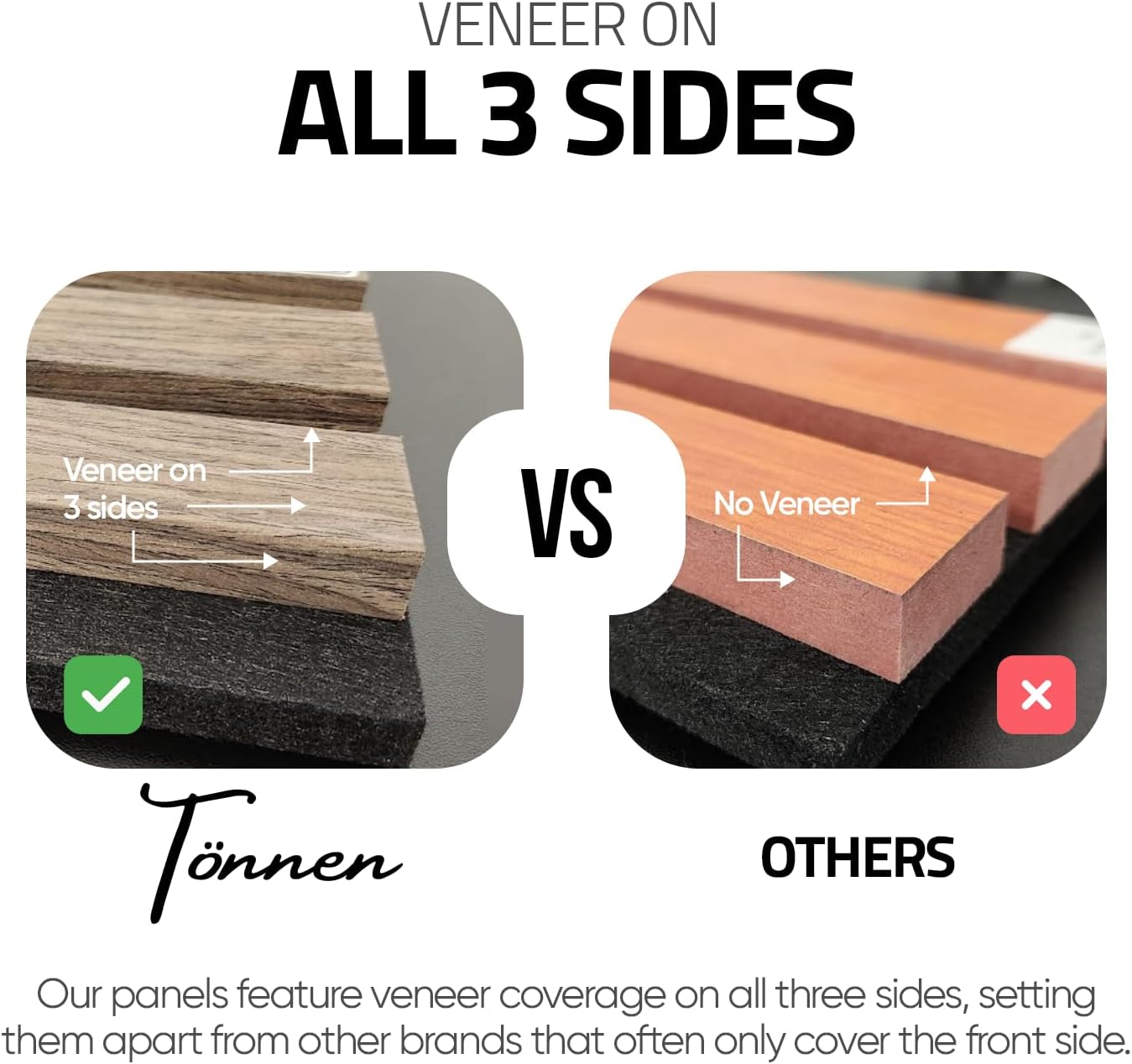 Tönnen Paneles acústicos con lamas de madera, paquete de 2, 94.5″ x 11″ x 5164″ cada uno, de piso a techo, panel de madera para pared, para