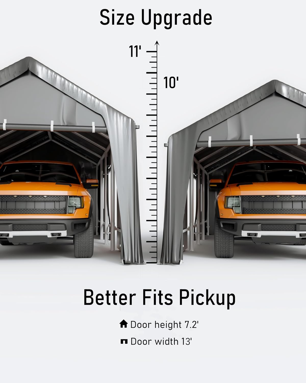 DEXSO Carport – Garaje portátil resistente de 13 x 20 pies, postes de acero de 0.039 pulgadas y toldo impermeable de polietileno de 6.35 onzas, con