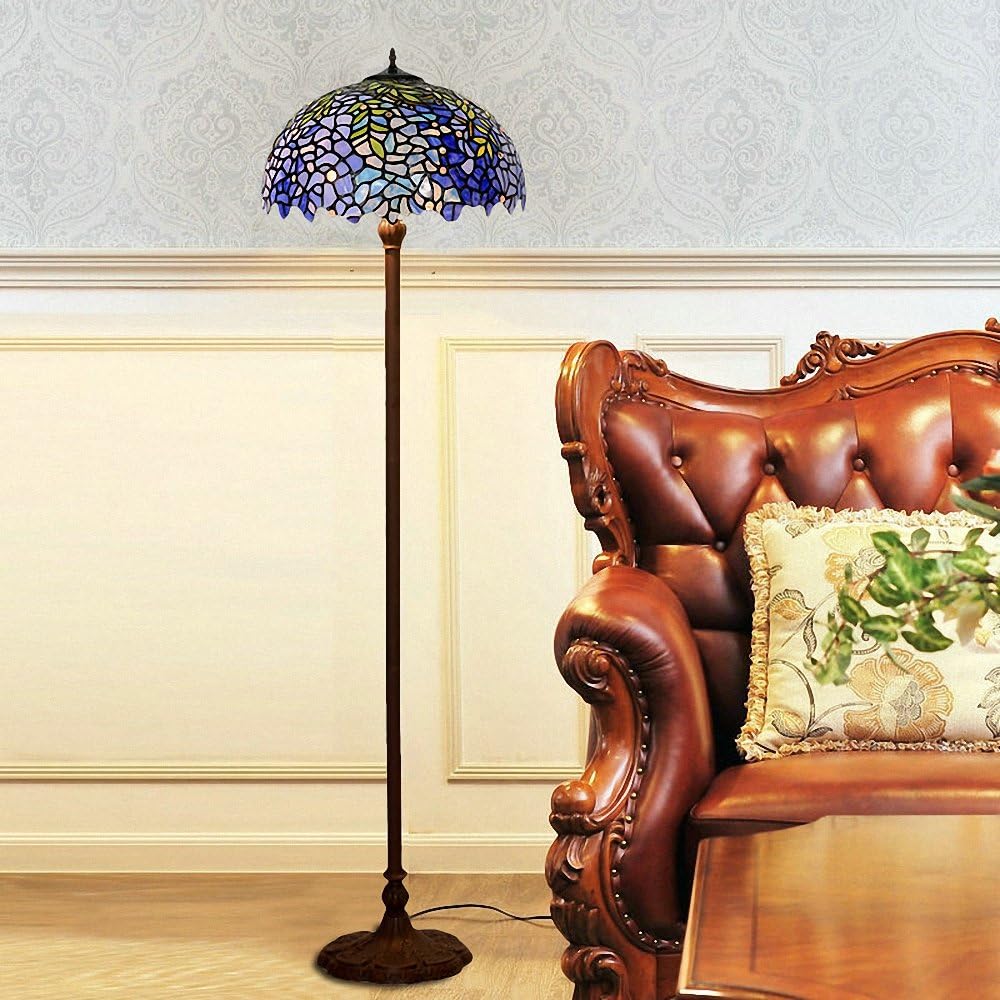 Lámpara de pie, estilo Tiffany, lámpara colgante de glicina morada con pantalla hecha a mano, adecuada para decorar habitaciones (morado, 16