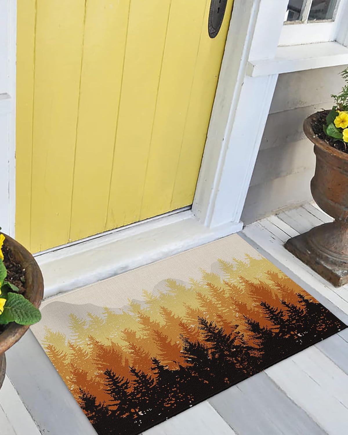 Tapete para puerta delantera, antideslizante, absorbente, para puerta de entrada, para interiores y exteriores, alfombras pequeñas, diseño de bosque