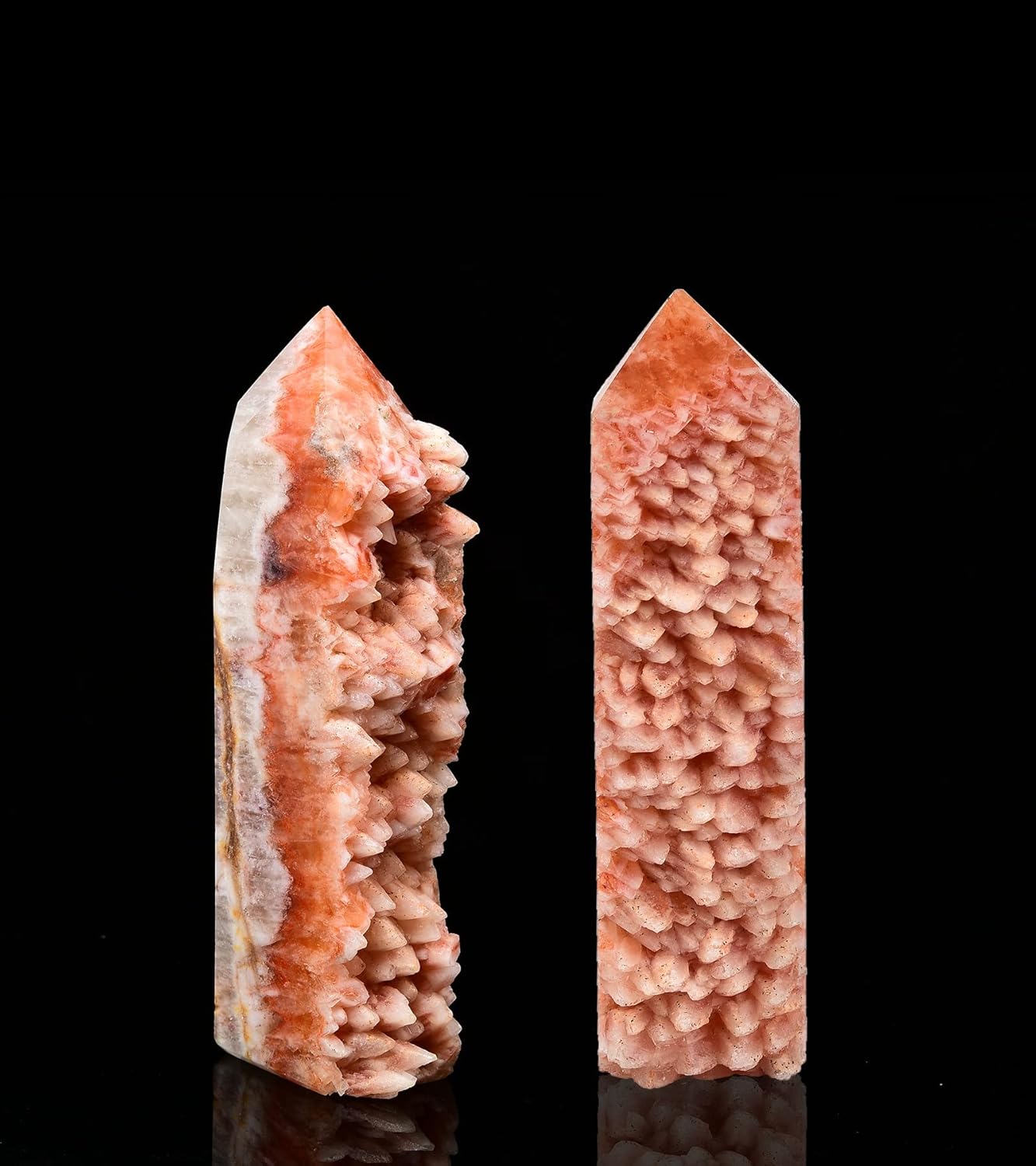 AMOYSTONE Varitas de torre de cristal curativo, geodas cuadradas de calcita naranja, obelisco en racimo para decoración del hogar, terapia de