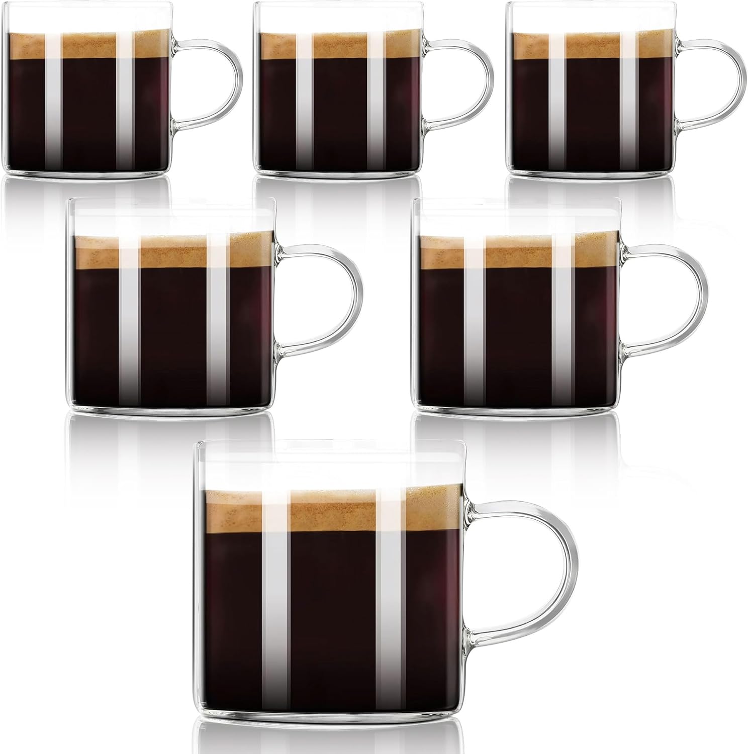 Paquete de 6 tazas de café espresso de 4 onzas con asa, tazas de café pequeñas de vidrio, tazas de café de expreso, tazas demitasse para café con